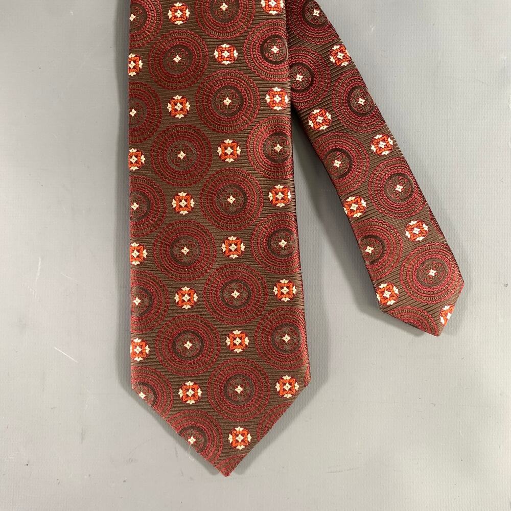 CANALI Burgundy Brown Geometric Silk Tie